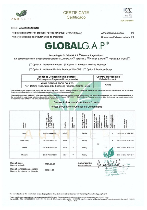 GLOBAL G.A.P.全球良好農業(yè)規(guī)范證書